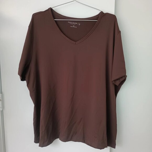 2x Susan Graver Plus Brown T Shirt V-Neck Top Blouse 22/24W - Picture 1 of 8